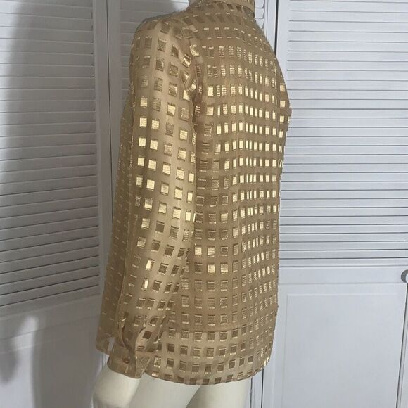 Vintage 90’s Gold Sheer Long Sleeve Button Down Shirt with Matching Gold Sleevel - Picture 10 of 13